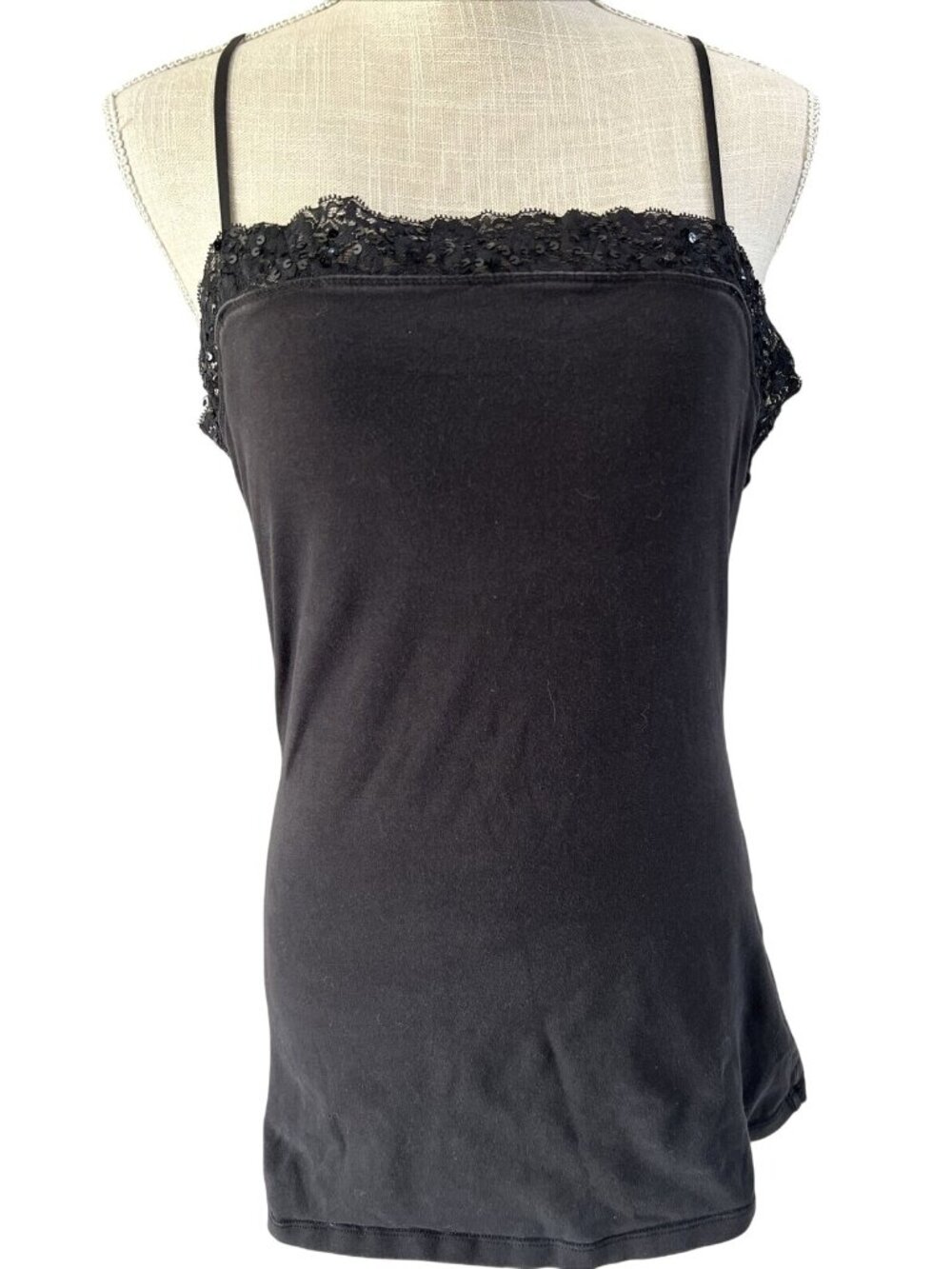 Express Womens Black Lace w/Sequin Trim Camisole L